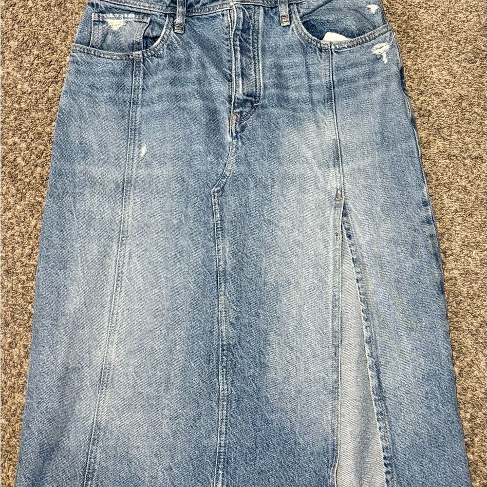 We The Free Blue Denim Midi Skirt